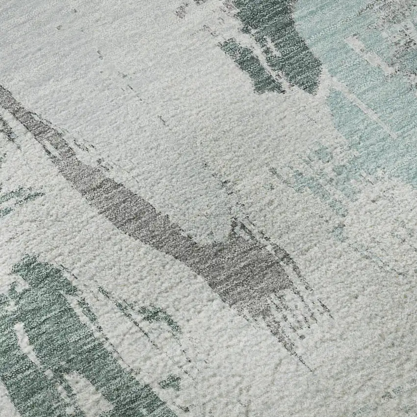 8' X 8' Teal Ivory And Gray Abstract Washable Round Rug With UV Protection Photo 8