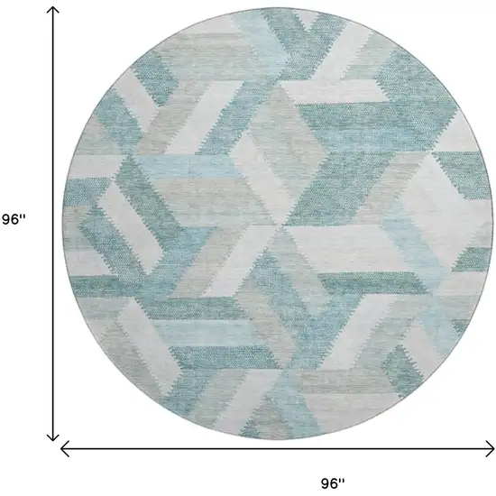 8' X 8' Teal Ivory And Gray Geometric Washable Round Rug With UV Protection Photo 9