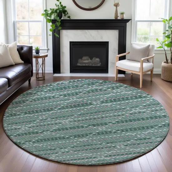 8' X 8' Teal Ivory And Lavender Geometric Washable Round Rug With UV Protection Photo 4