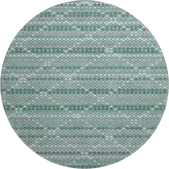 8' X 8' Teal Ivory And Lavender Geometric Washable Round Rug With UV Protection Photo 1