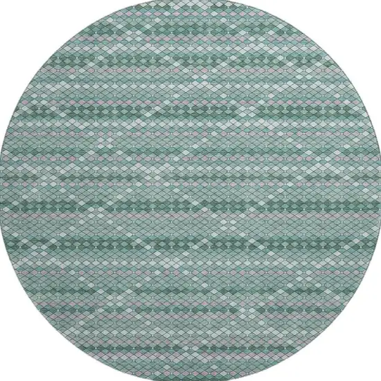 8' X 8' Teal Ivory And Lavender Geometric Washable Round Rug With UV Protection Photo 3