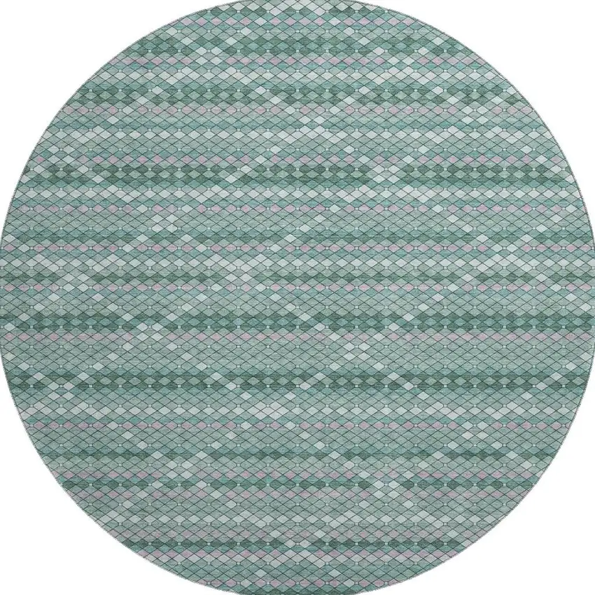 8' X 8' Teal Ivory And Lavender Geometric Washable Round Rug With UV Protection Photo 3