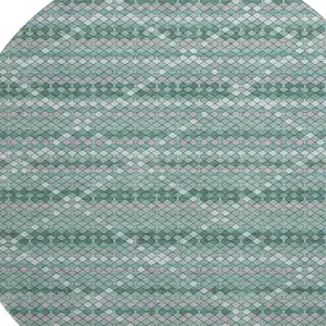 Photo of 8' X 8' Teal Ivory And Lavender Geometric Washable Round Rug With UV Protection
