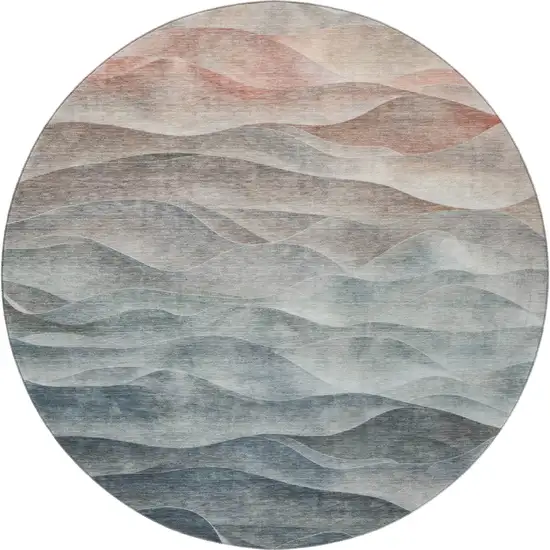 8' X 8' Teal Ivory And Salmon Abstract Washable Round Rug With UV Protection Photo 3