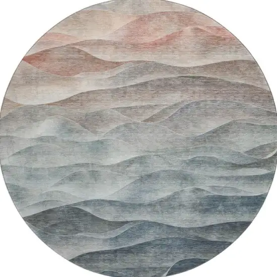 8' X 8' Teal Ivory And Salmon Abstract Washable Round Rug With UV Protection Photo 2