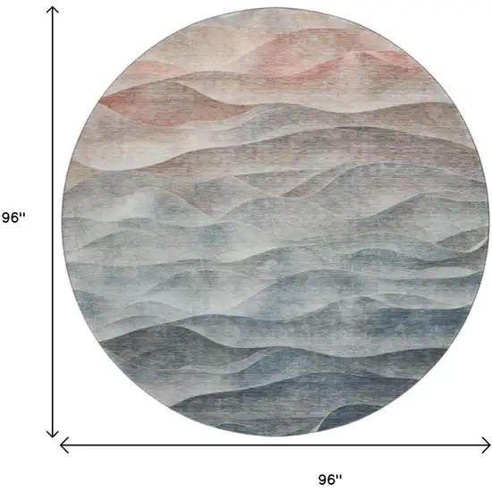 8' X 8' Teal Ivory And Salmon Abstract Washable Round Rug With UV Protection Photo 9