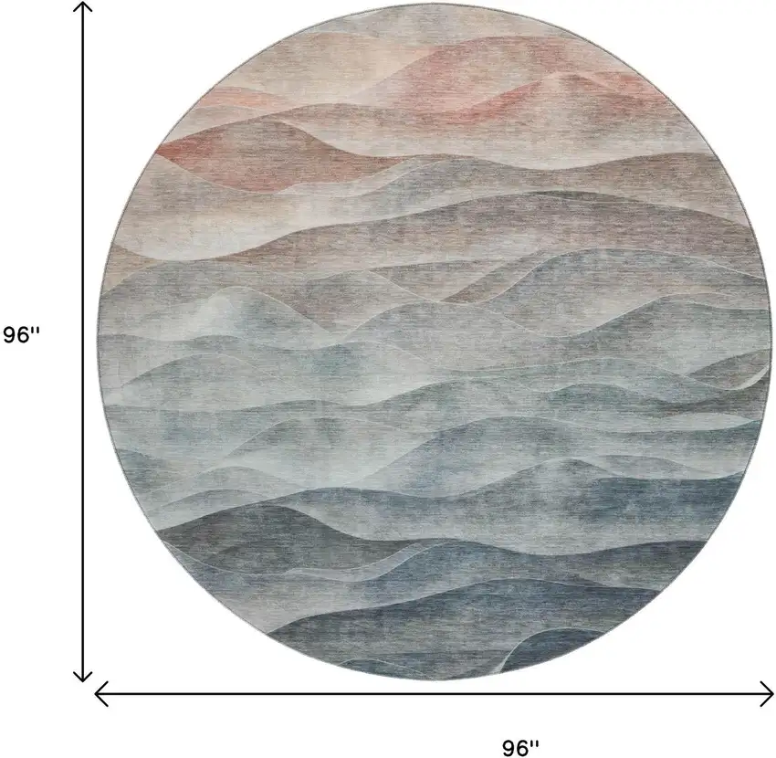 8' X 8' Teal Ivory And Salmon Abstract Washable Round Rug With UV Protection Photo 9