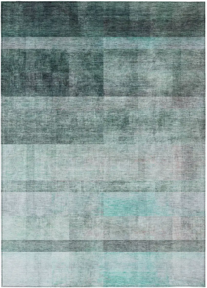 3' X 4' Teal Ombre Washable Non Skid Indoor Outdoor Area Rug Photo 2