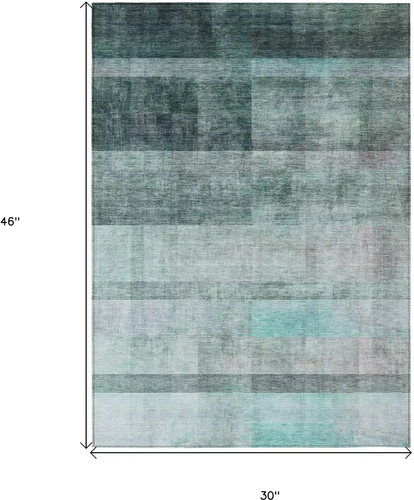 3' X 4' Teal Ombre Washable Non Skid Indoor Outdoor Area Rug Photo 3