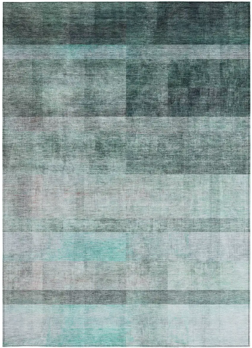 3' X 4' Teal Ombre Washable Non Skid Indoor Outdoor Area Rug Photo 5