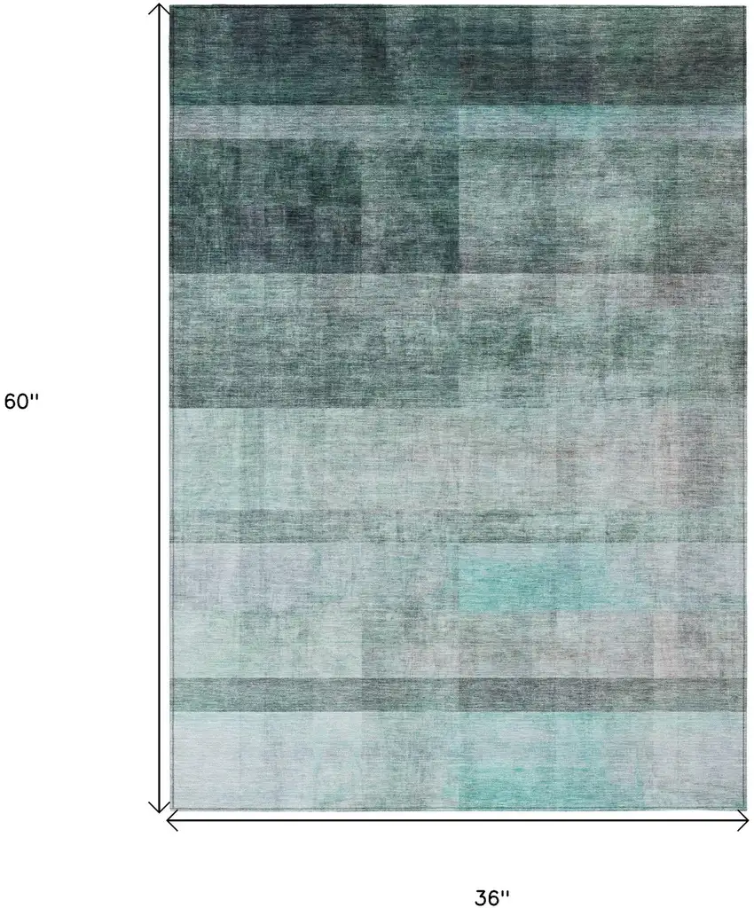 Teal Ombre Washable Non Skid Indoor Outdoor Area Rug Photo 3