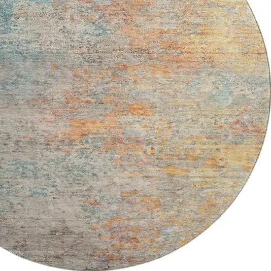 8' X 8' Teal Peach And Gold Abstract Washable Round Rug With UV Protection Photo 2