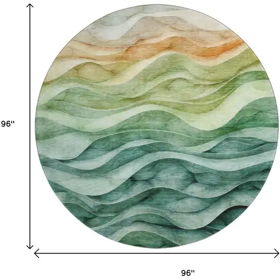 8' X 8' Teal Peach And Lime Green Abstract Washable Round Rug With UV Protection Photo 9