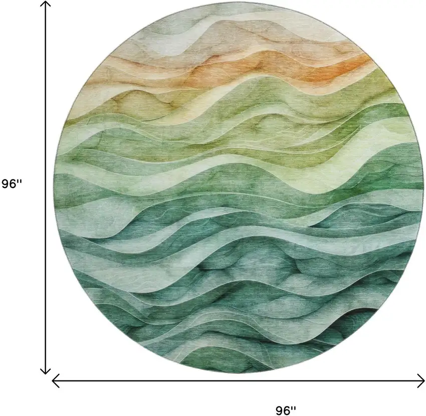 8' X 8' Teal Peach And Lime Green Abstract Washable Round Rug With UV Protection Photo 9
