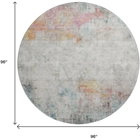 8' X 8' Teal Pink And Gold Abstract Washable Round Rug With UV Protection Photo 9