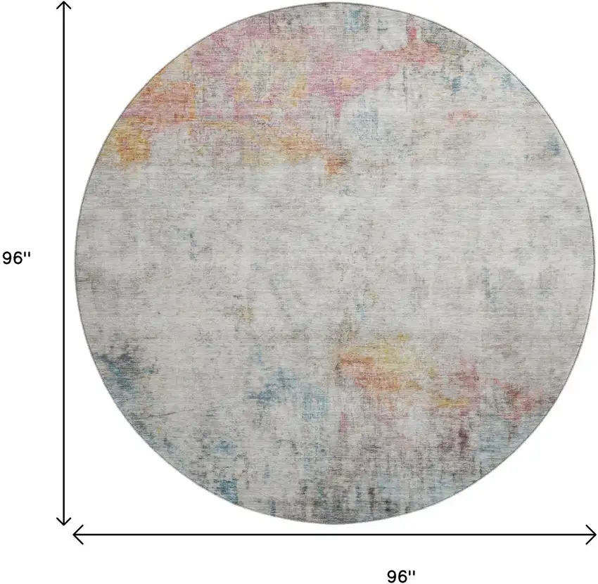 8' X 8' Teal Pink And Gold Abstract Washable Round Rug With UV Protection Photo 9