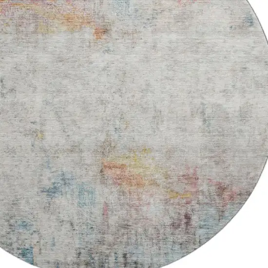 8' X 8' Teal Pink And Gold Abstract Washable Round Rug With UV Protection Photo 2