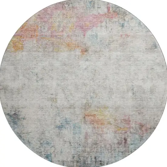 8' X 8' Teal Pink And Gold Abstract Washable Round Rug With UV Protection Photo 3