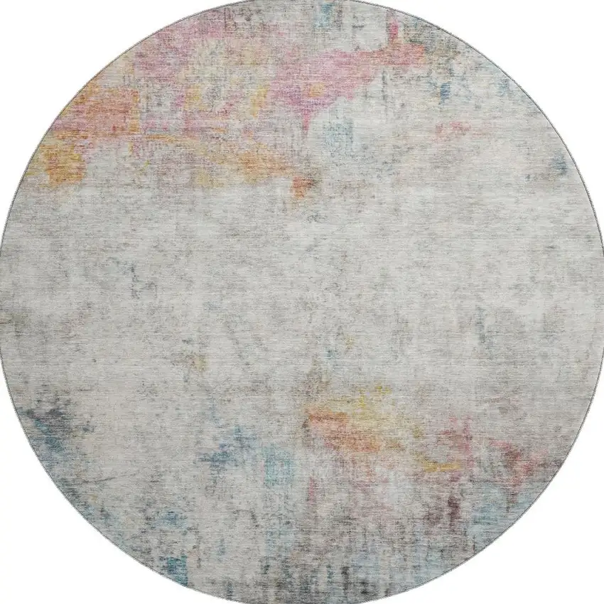 8' X 8' Teal Pink And Gold Abstract Washable Round Rug With UV Protection Photo 3