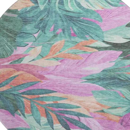 8' X 8' Teal Pink And Salmon Floral Washable Round Rug With UV Protection Photo 2