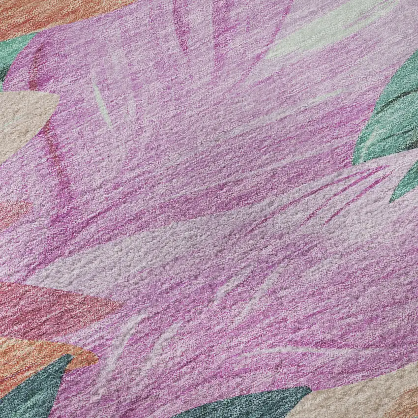 8' X 8' Teal Pink And Salmon Floral Washable Round Rug With UV Protection Photo 8