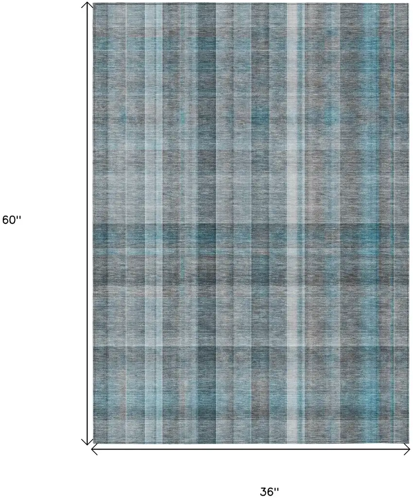 3' X 5' Teal Plaid Washable Non Skid Indoor Outdoor Area Rug Photo 3