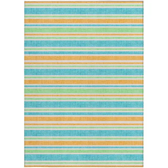 3' X 5' Teal Striped Washable Non Skid Indoor Outdoor Area Rug Photo 5