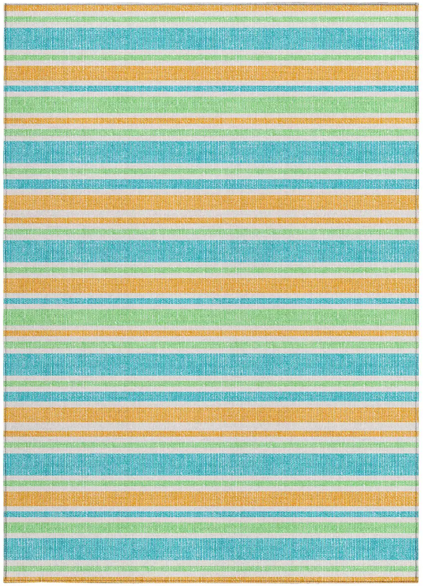 3' X 5' Teal Striped Washable Non Skid Indoor Outdoor Area Rug Photo 5