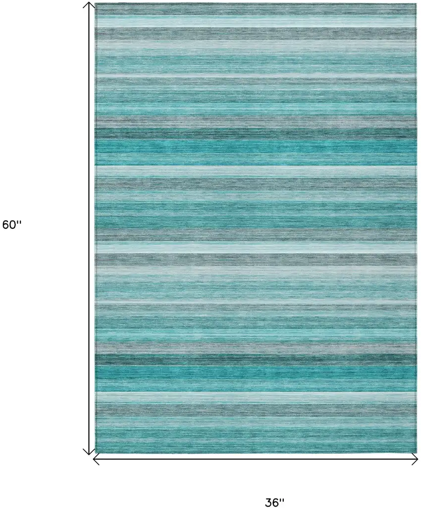 3' X 5' Teal Striped Washable Non Skid Indoor Outdoor Area Rug Photo 3
