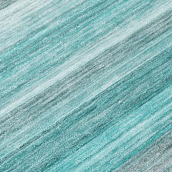 Teal Striped Washable Non Skid Indoor Outdoor Area Rug Photo 8