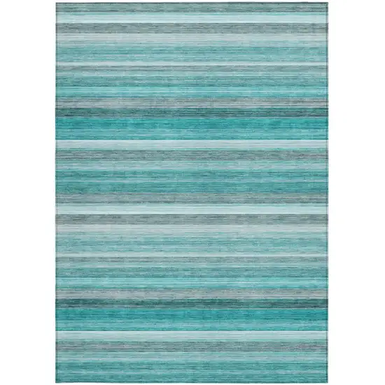 3' X 5' Teal Striped Washable Non Skid Indoor Outdoor Area Rug Photo 5