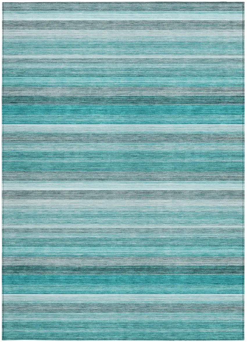 3' X 5' Teal Striped Washable Non Skid Indoor Outdoor Area Rug Photo 5