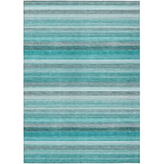 3' X 5' Teal Striped Washable Non Skid Indoor Outdoor Area Rug Photo 2