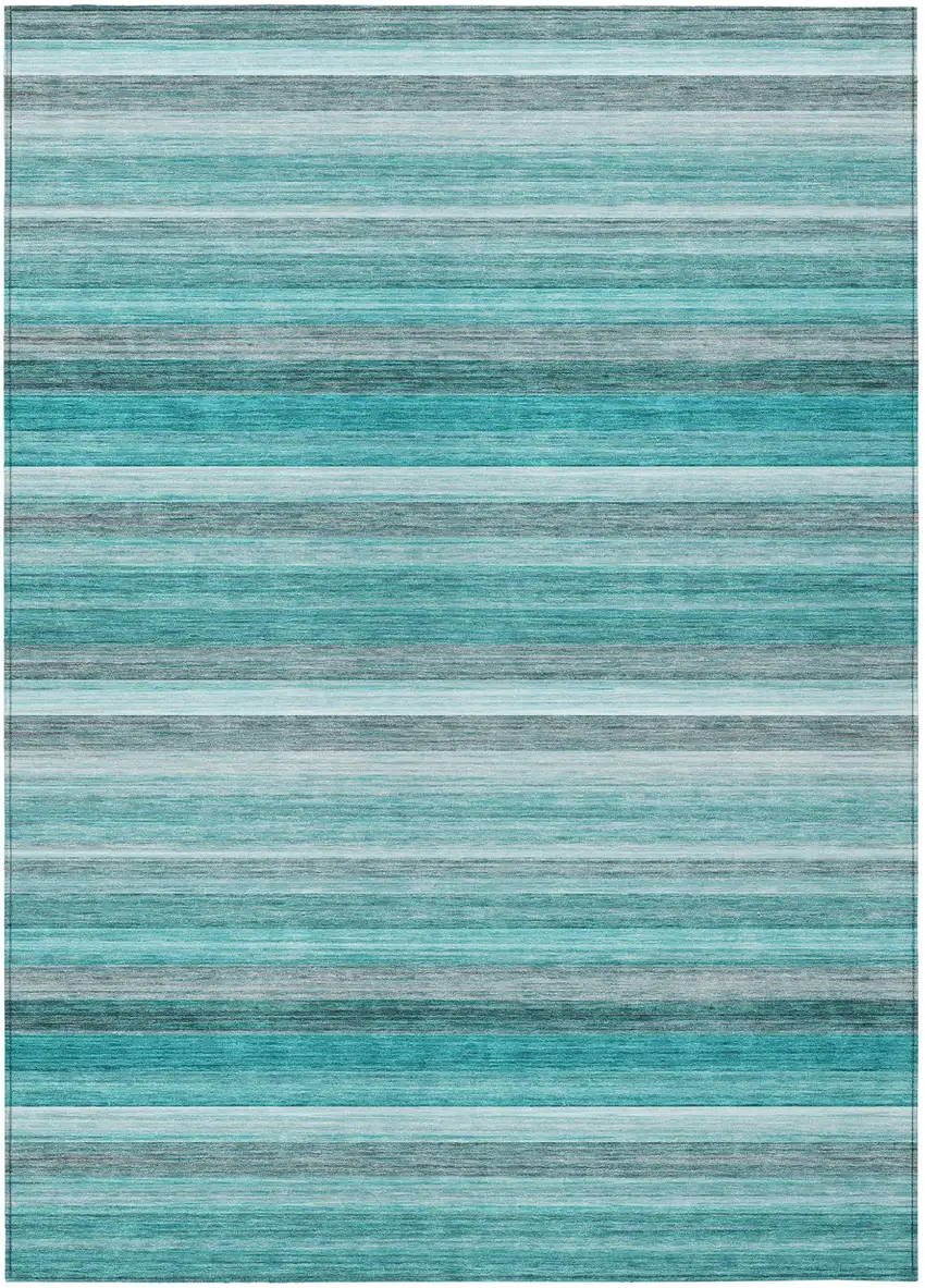 3' X 5' Teal Striped Washable Non Skid Indoor Outdoor Area Rug Photo 2