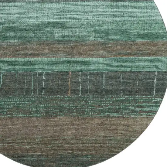 8' X 8' Teal Taupe And Sage Striped Washable Round Rug With UV Protection Photo 2