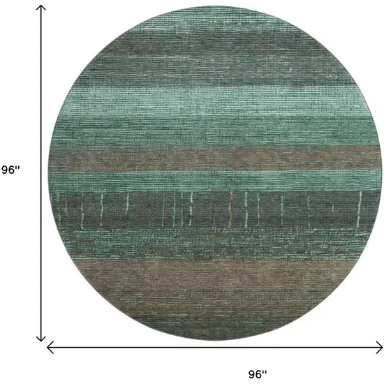 8' X 8' Teal Taupe And Sage Striped Washable Round Rug With UV Protection Photo 9
