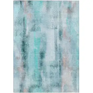 Photo of 3' X 5' Teal Washable Non Skid Indoor Outdoor Area Rug