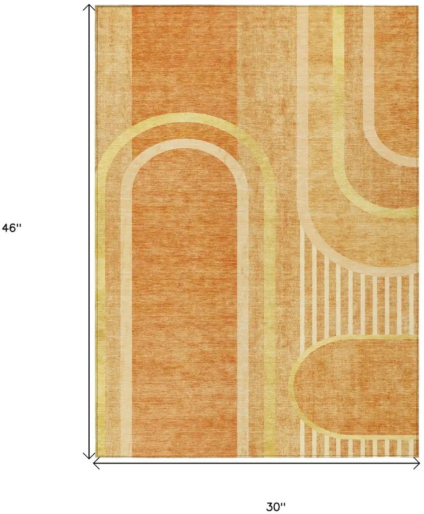 Terra Cotta Abstract Washable Indoor Outdoor Area Rug Photo 3