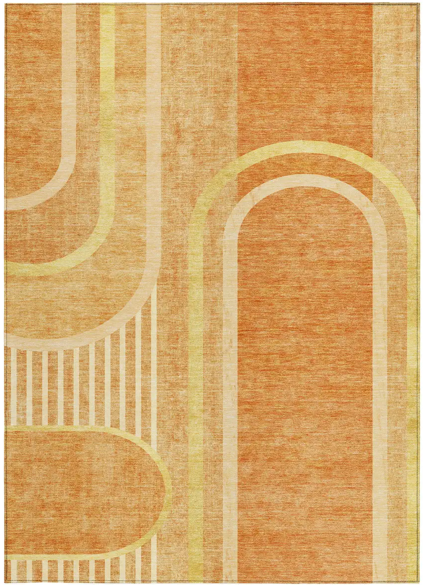 3' X 4' Terra Cotta Abstract Washable Non Skid Indoor Outdoor Area Rug Photo 3