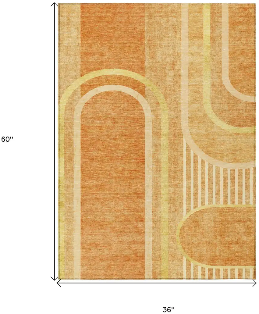 Terra Cotta Abstract Washable Indoor Outdoor Area Rug Photo 3