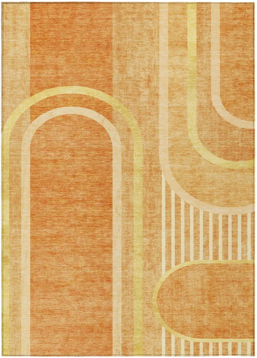 Terra Cotta Abstract Washable Indoor Outdoor Area Rug Photo 2