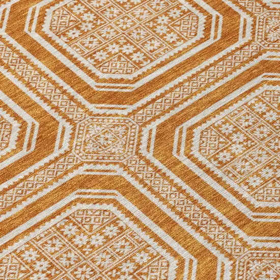 8' X 8' Terra Cotta And Ivory Geometric Washable Round Rug With UV Protection Photo 8