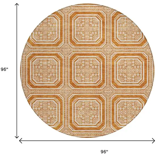 8' X 8' Terra Cotta And Ivory Geometric Washable Round Rug With UV Protection Photo 9