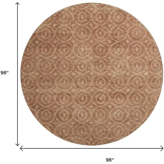 8' X 8' Terra Cotta And Rust Geometric Washable Round Rug With UV Protection Photo 9