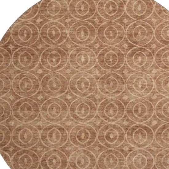 8' X 8' Terra Cotta And Rust Geometric Washable Round Rug With UV Protection Photo 2