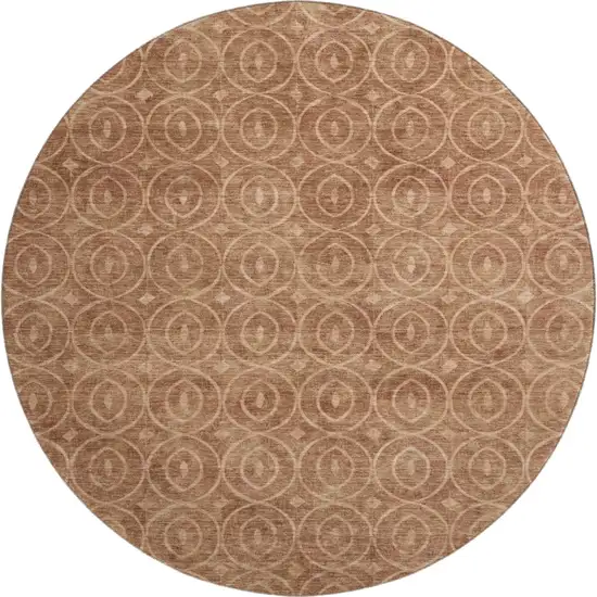 8' X 8' Terra Cotta And Rust Geometric Washable Round Rug With UV Protection Photo 1