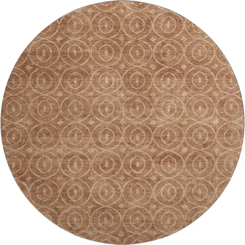 8' X 8' Terra Cotta And Rust Geometric Washable Round Rug With UV Protection Photo 1