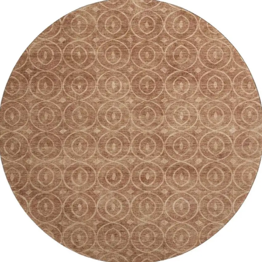 8' X 8' Terra Cotta And Rust Geometric Washable Round Rug With UV Protection Photo 3