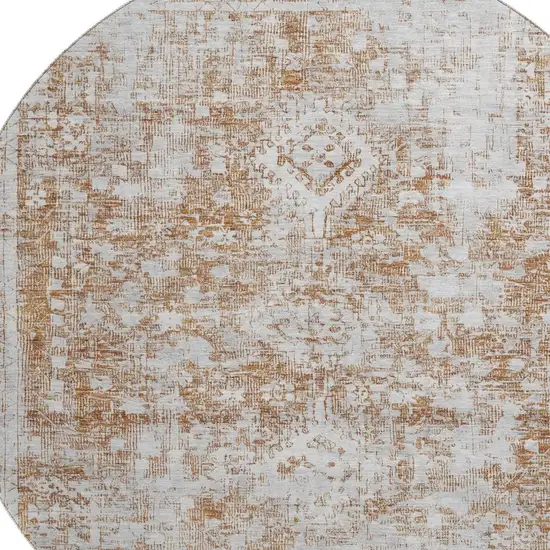 8' X 8' Terra Cotta And Silver Oriental Washable Round Rug With UV Protection Photo 2