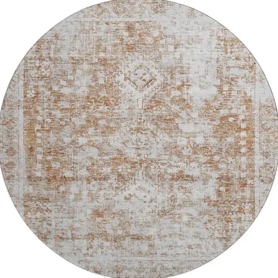 8' X 8' Terra Cotta And Silver Oriental Washable Round Rug With UV Protection Photo 3